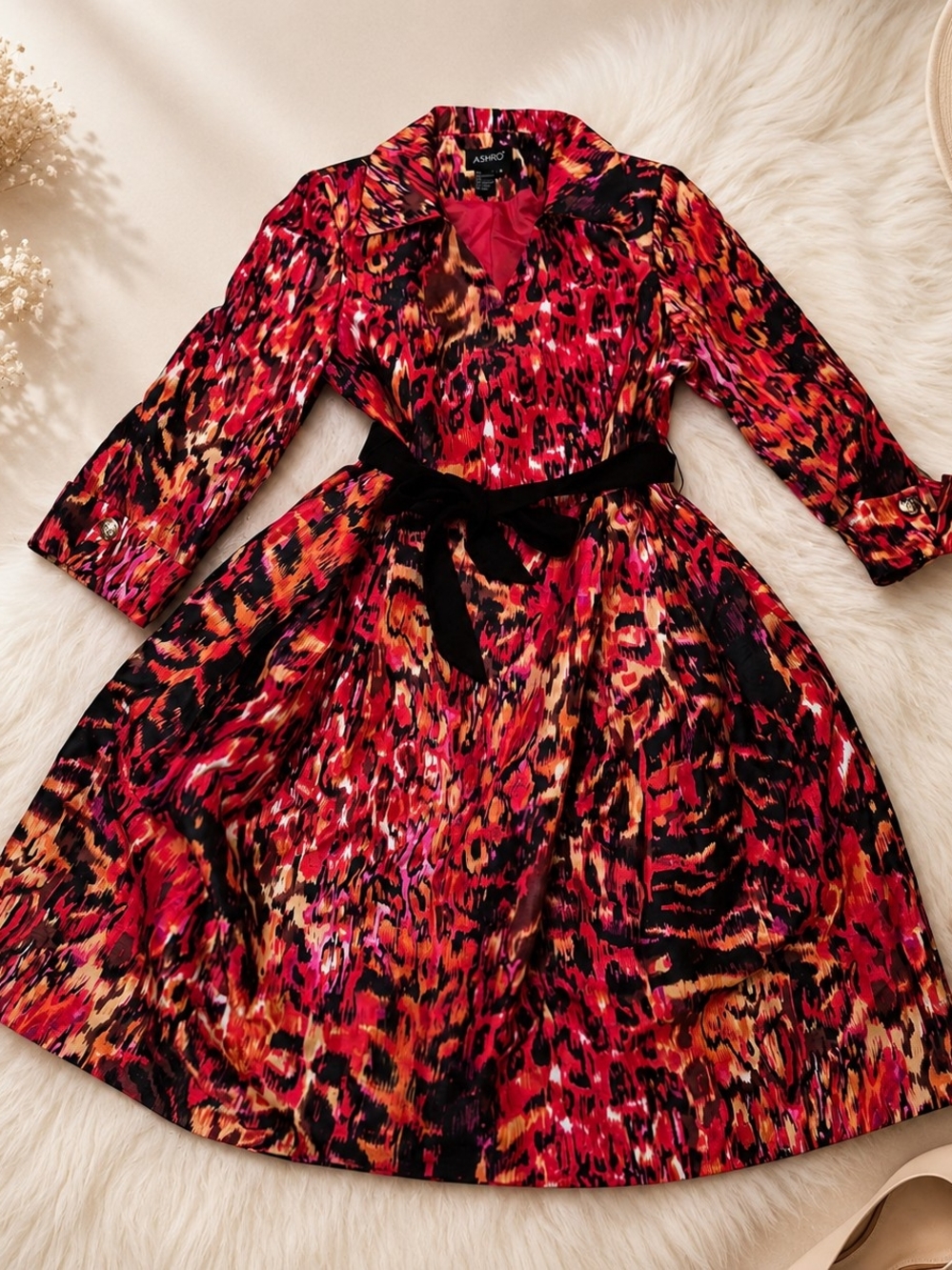 Ashro Red, Pink & Orange Abstract Animal Print Dress Size 16